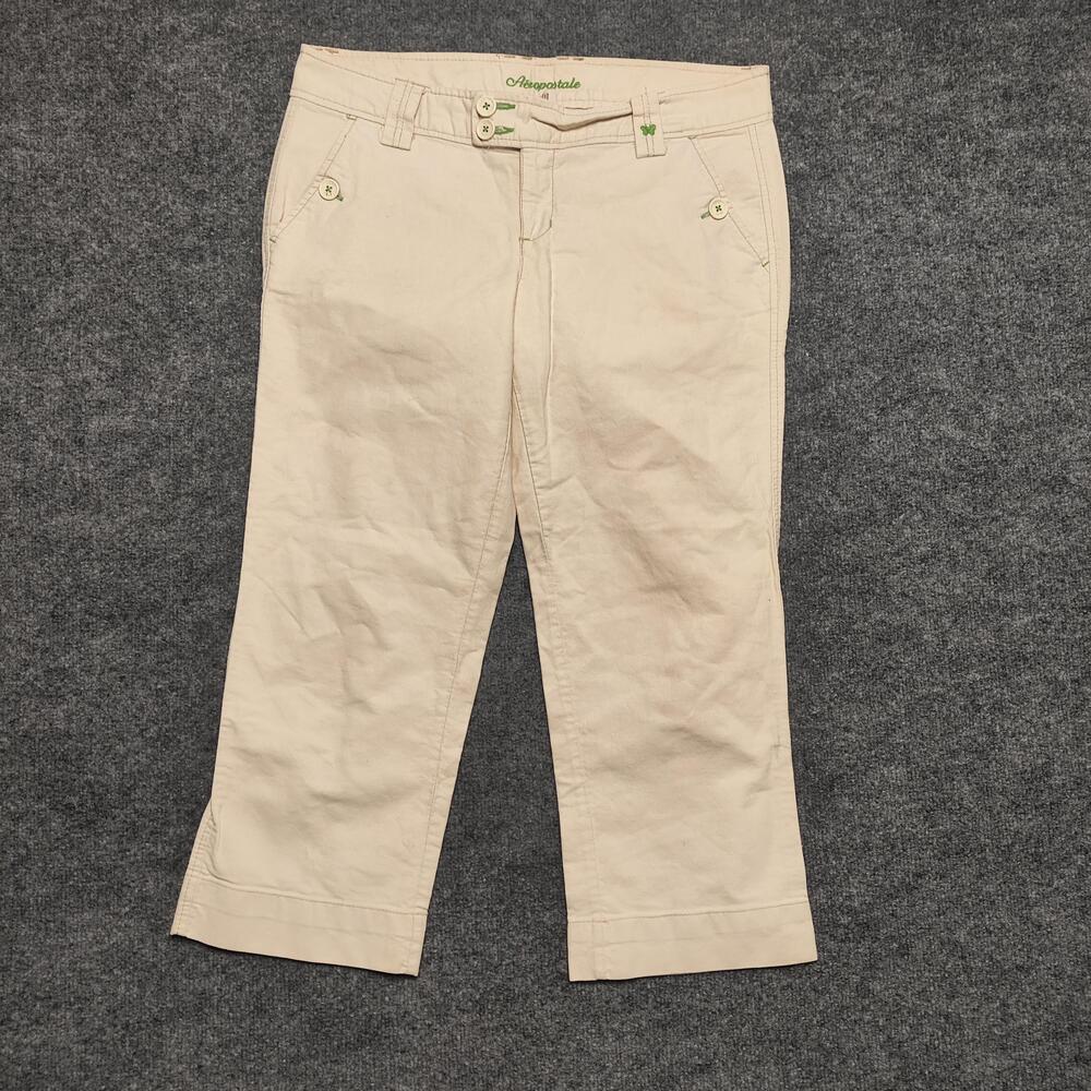 Aeropostale Capri Pants Juniors 11/12 Beige Twill Crop Pockets Summer Casual